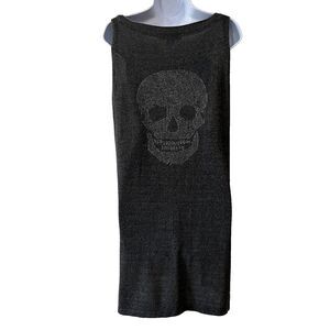 Skull Cashmere Gray Sleeveless Boat Neck Knit Skull Print Shift Dress Size XS